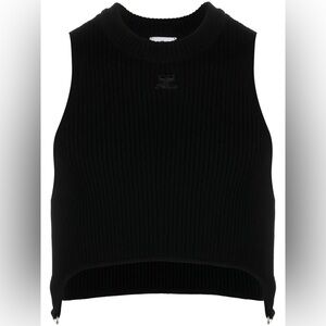 Black Ribbed Cropped Tank Top - Unbranded